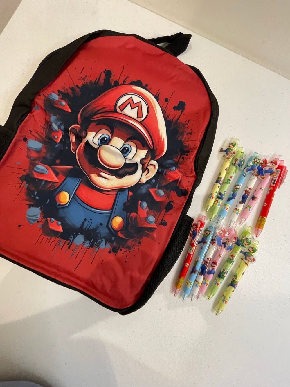 Super Mario Nintendo backpack with Mario pens NWT
